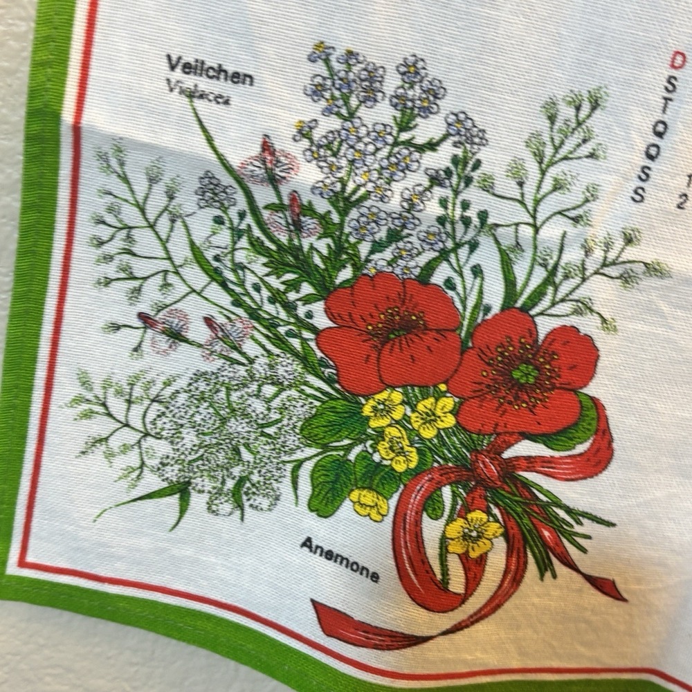 1985 Vintage Portuguese Linen Cloth Calendar Tea Towel Wall Hanging Flowers Rare - Picture 7 of 15